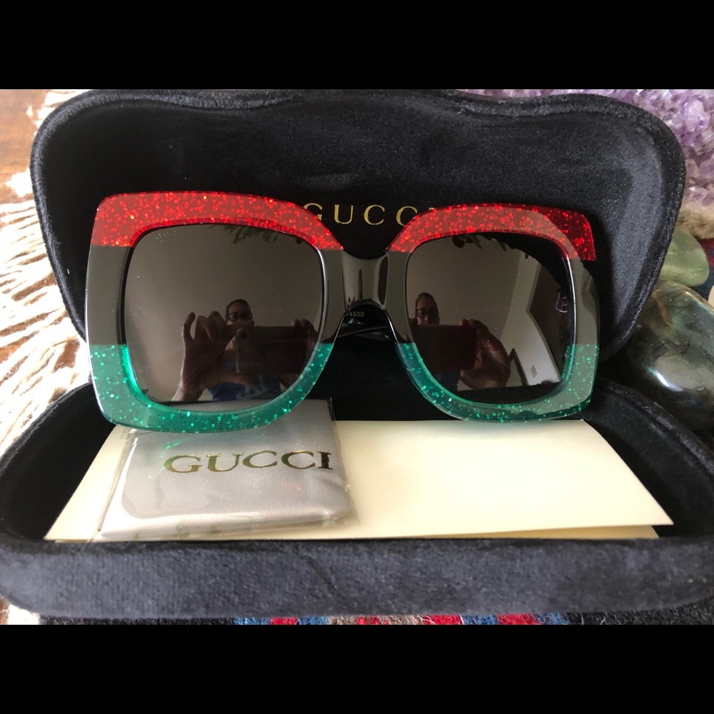 Gucci Red and Green Square Sunglasses - Picture 5 of 11